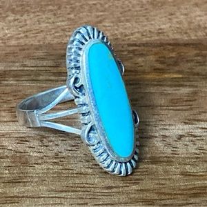 Genuine Turquoise Sterling Silver Ring—Size 8